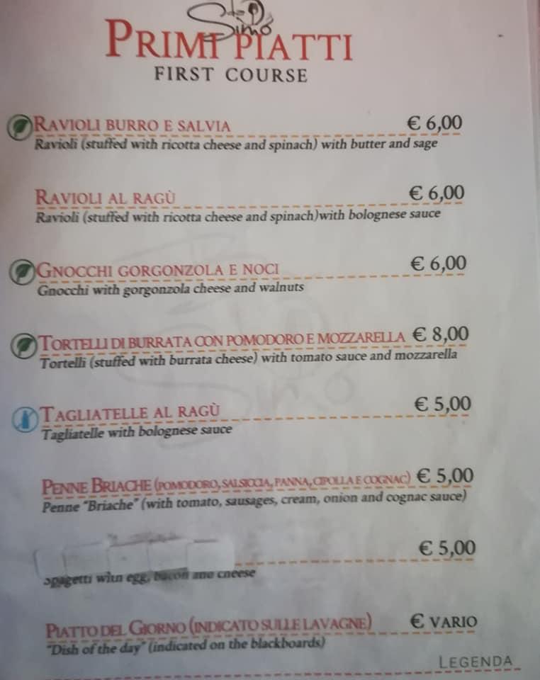 Menu di Bar Osteria da Simo 