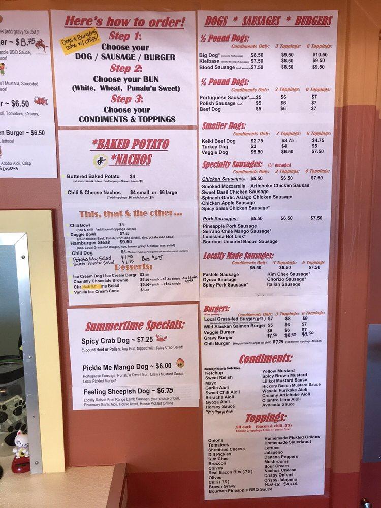Menu at Big Island Top Dogs restaurant, Hilo