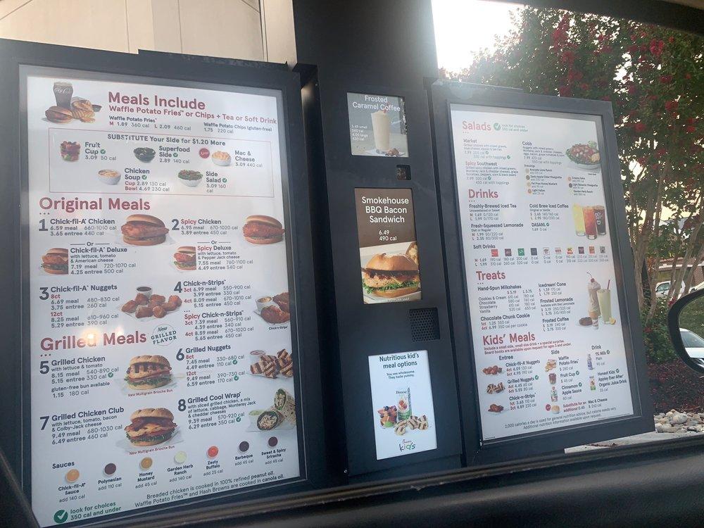 Menu at Chick-fil-A fast food, Bear, Quintilio Dr