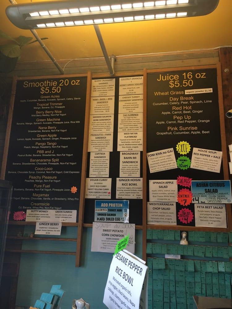 Menu at Happy Belly eatery + juice bar,