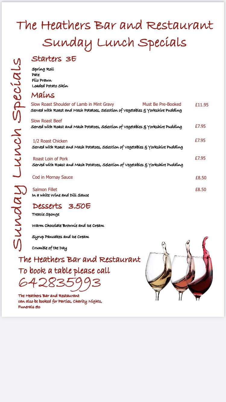 Carta de The Heather's Restaurant, La Alfoquía