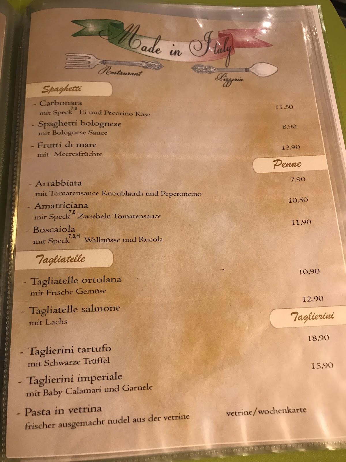 Villa Rosa - Landsberg Speisekarte Speisekarte von Made in Italy restaurant, Landsberg am Lech