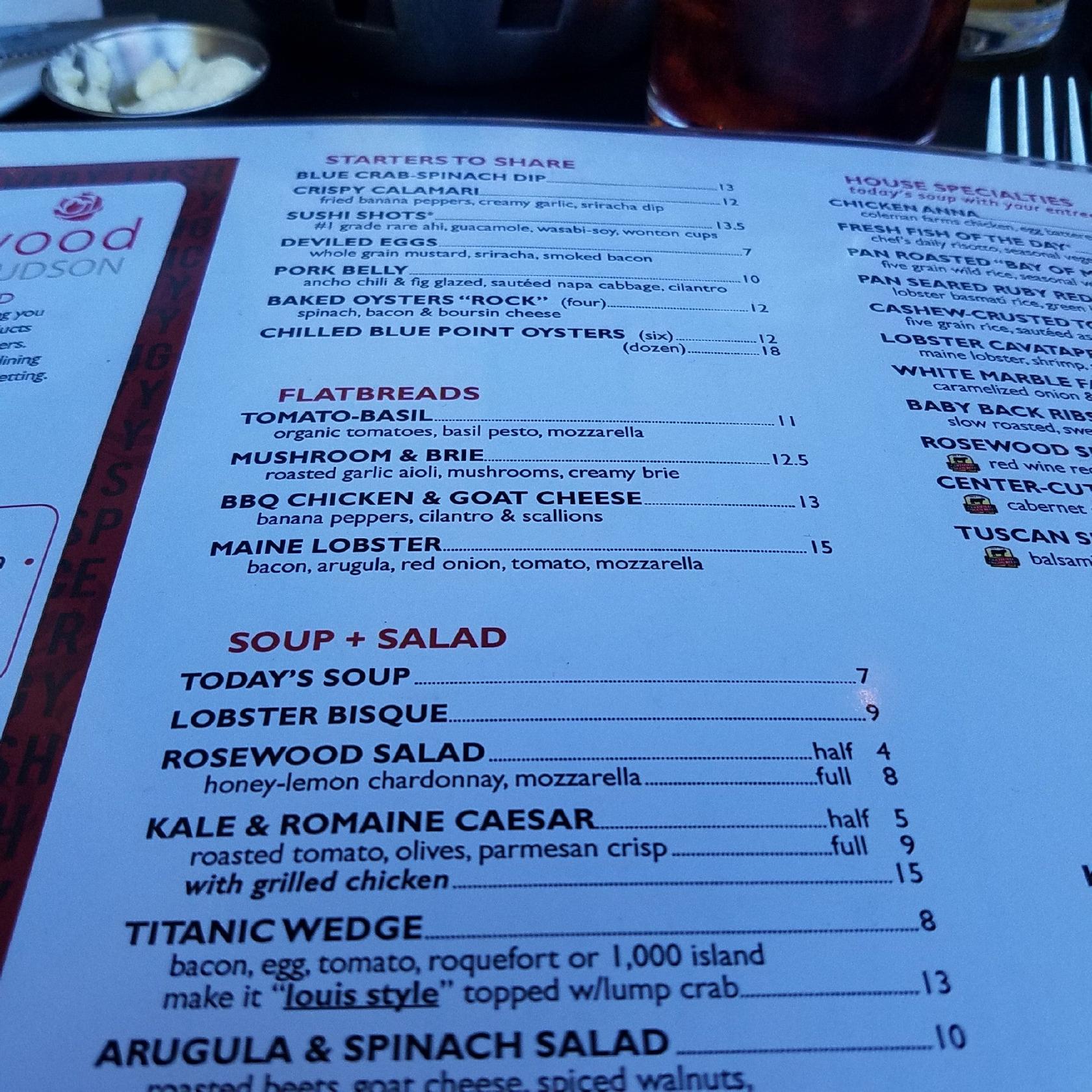 Menu at Rosewood Grill Hudson desserts, Hudson