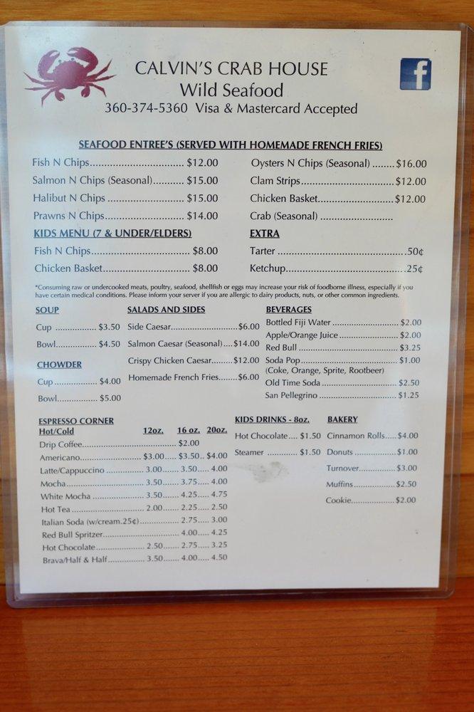 Menu at Calvins Crab House restaurant, Neah Bay