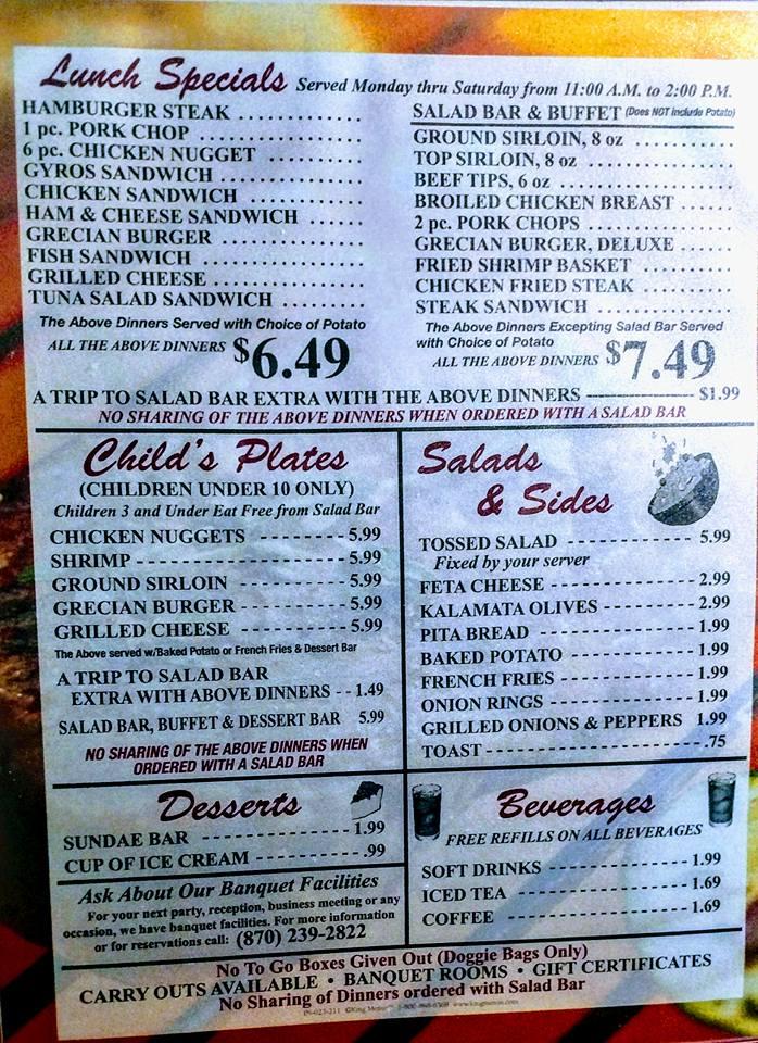 Menu at Grecian Steak House steakhouse, Paragould