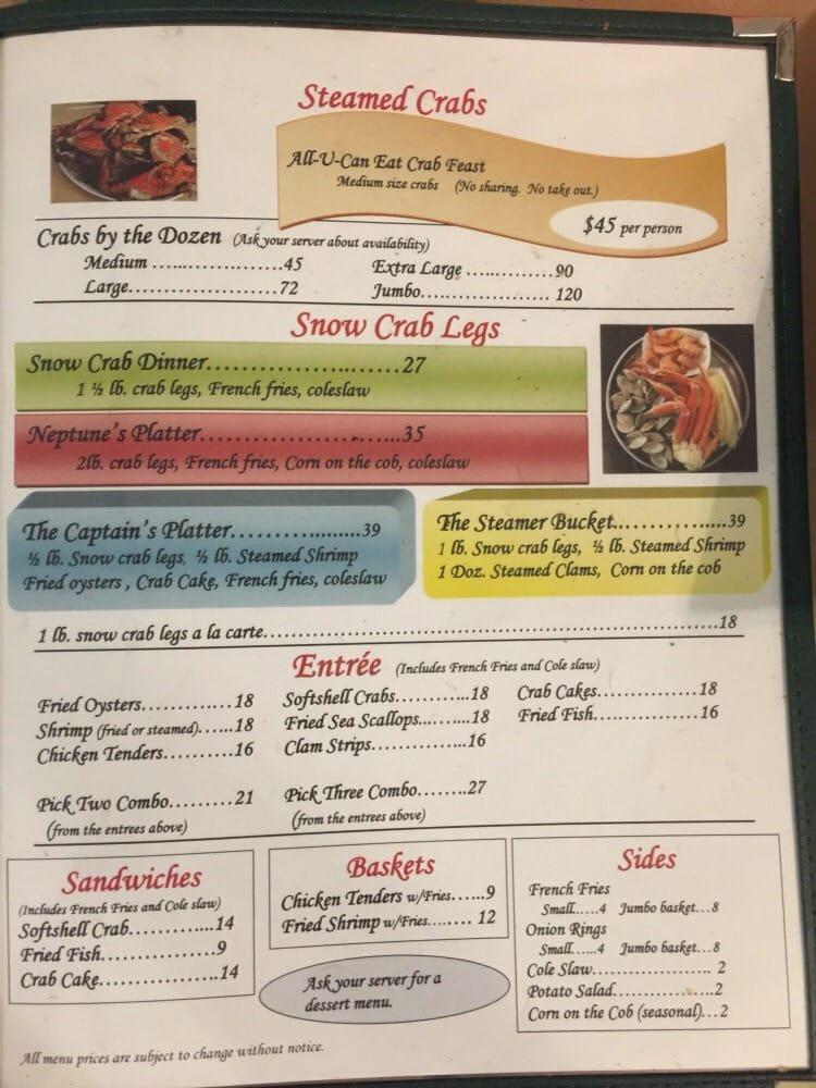 Menu at Captain Pell's Fairfax Crabhouse restaurant, Fairfax