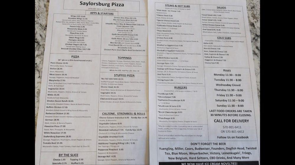Menu at Saylorsburg pizza pizzeria, Saylorsburg