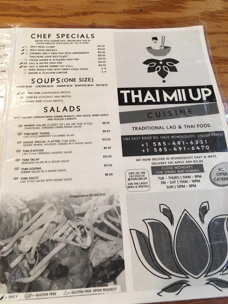 Menu at Thai Mii Up Cuisine restaurant, Irondequoit