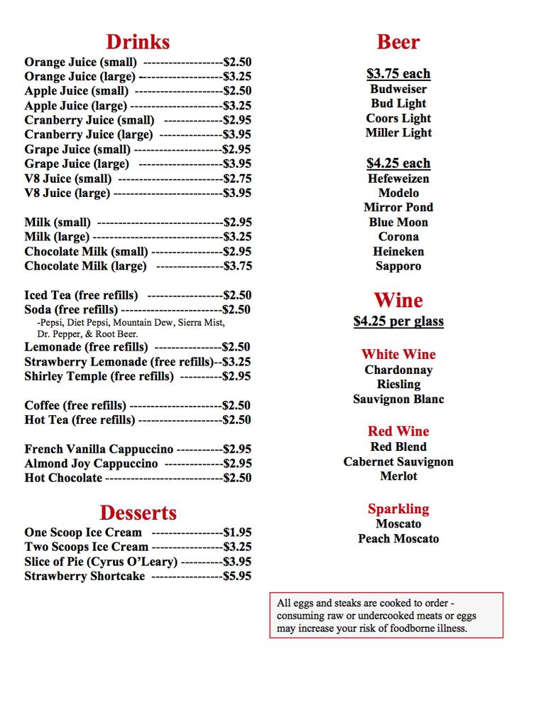 Menu at JD Diner restaurant, West Richland