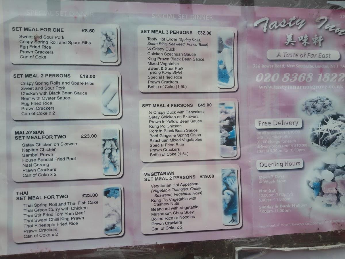 Menu at Tasty Inn Chinese Take Away fast food, London, 356 Bowes Rd