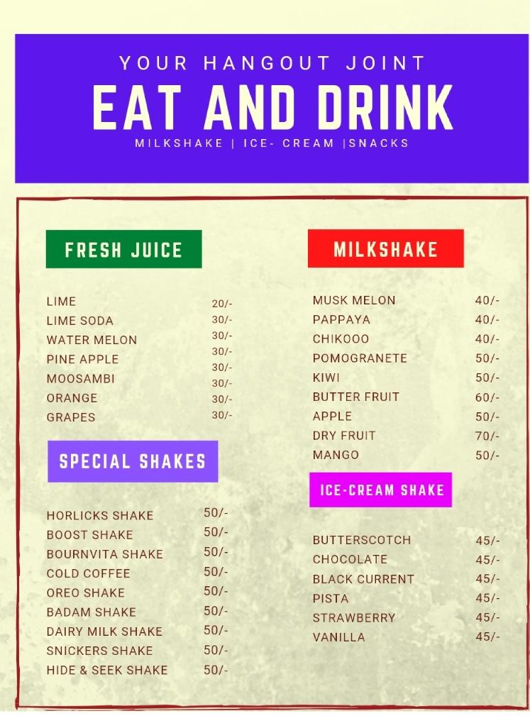 Menu at Eat and Drink, Sira