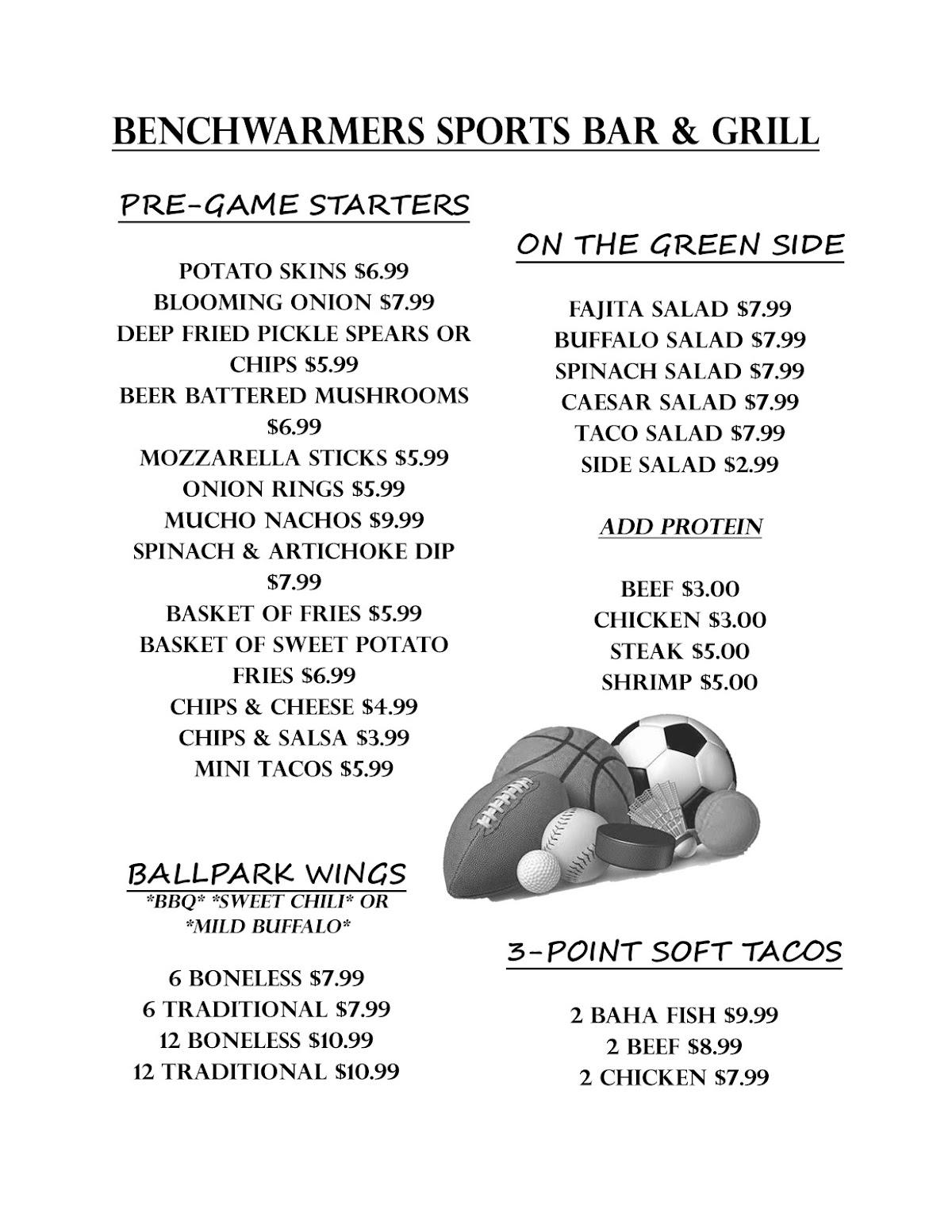 Menu at Bench Warmers Sports Bar & Grill, Sandusky