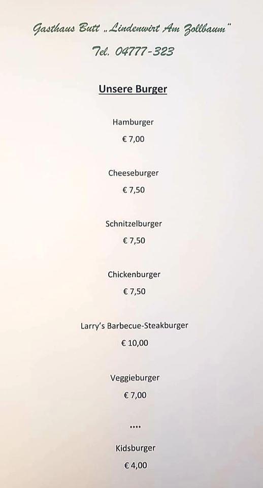 Speisekarte von Lindenwirt Am zollaum restaurant, Wingst