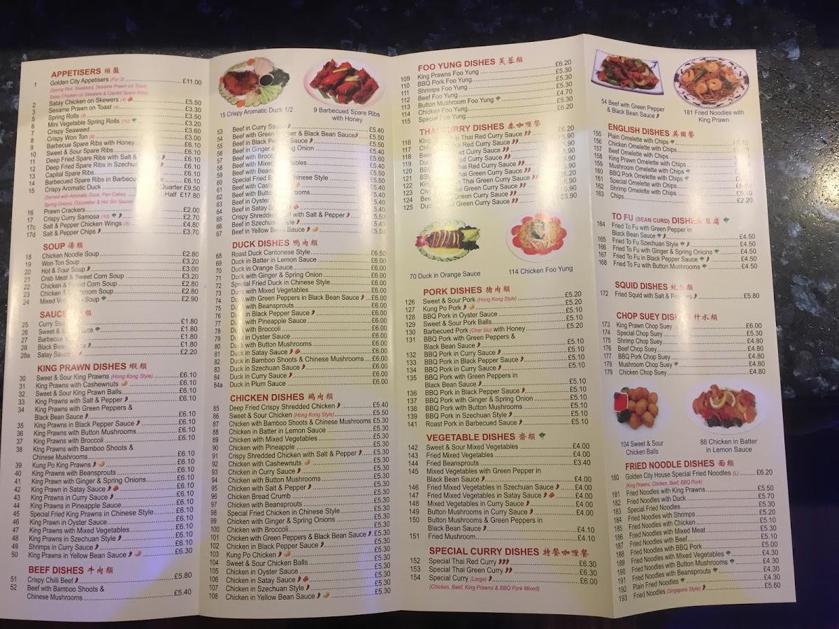 Menu at Golden City restaurant, Bury Saint Edmunds