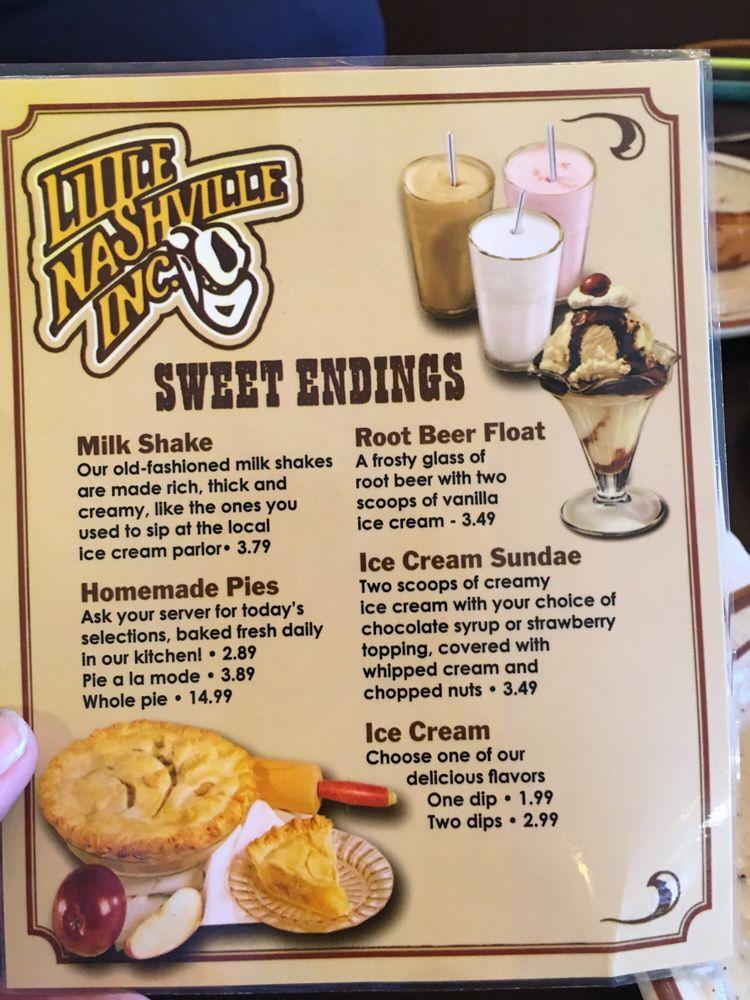 Menu at Little Nashville Restaurant, Nashville, State Route 127