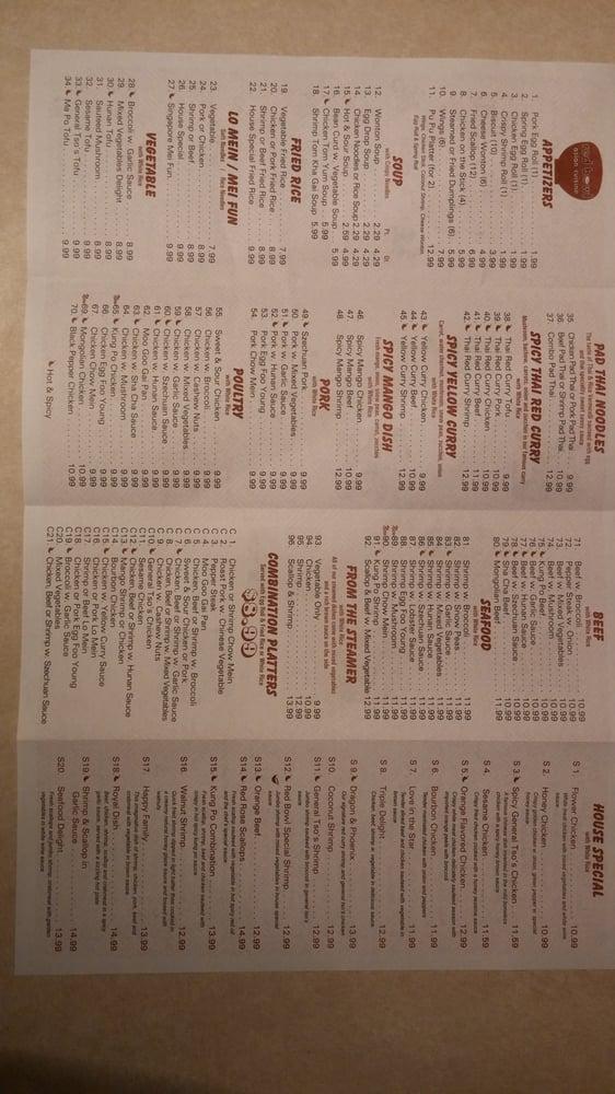 Menu at Red Bowl China restaurant, Cranberry Township