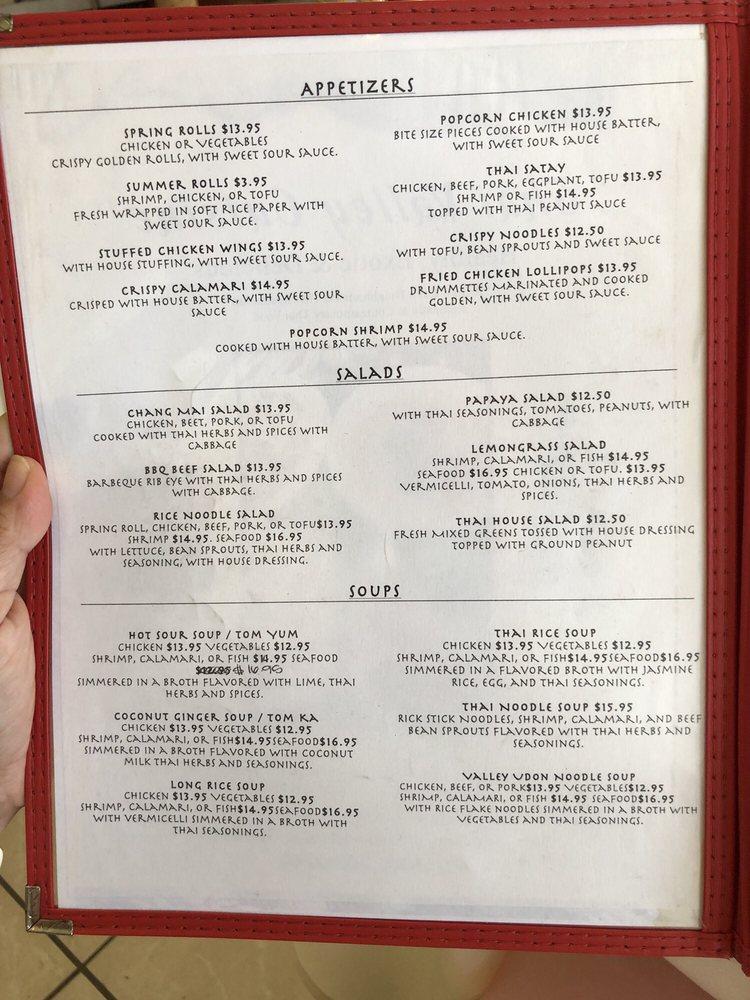 Menu at Thai Valley Cuisine restaurant, Honolulu