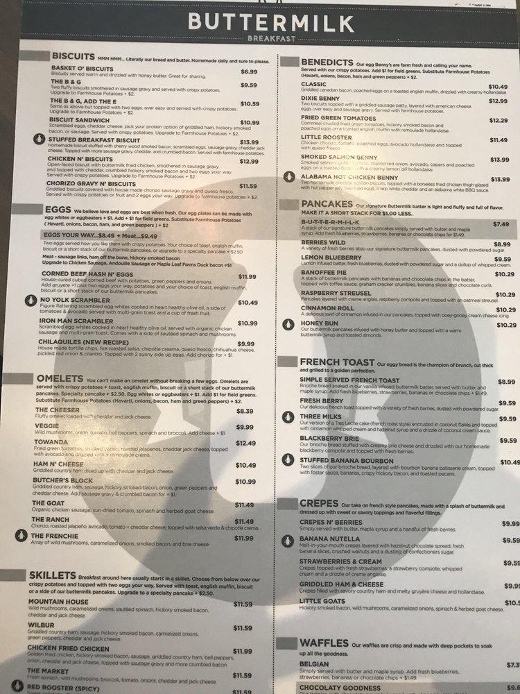 Menu at Buttermilk restaurant, Naperville