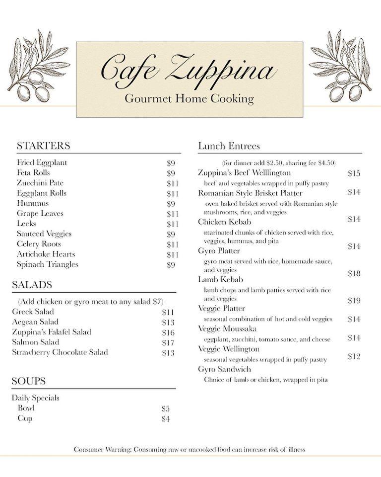 Menu at Cafe Zuppina, Lakeland, Florida Ave S