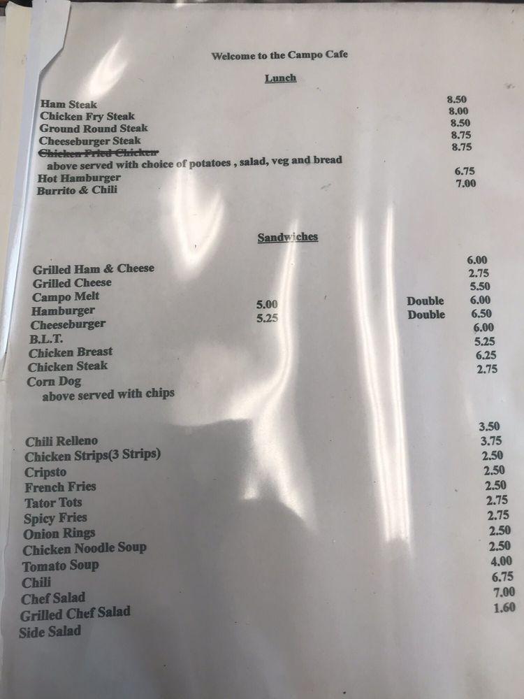 Menu at Campo Cafe, Campo