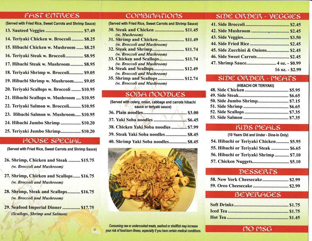 Menu at Japan Express Restaurant Hibachi & Grill, BatesburgLeesville