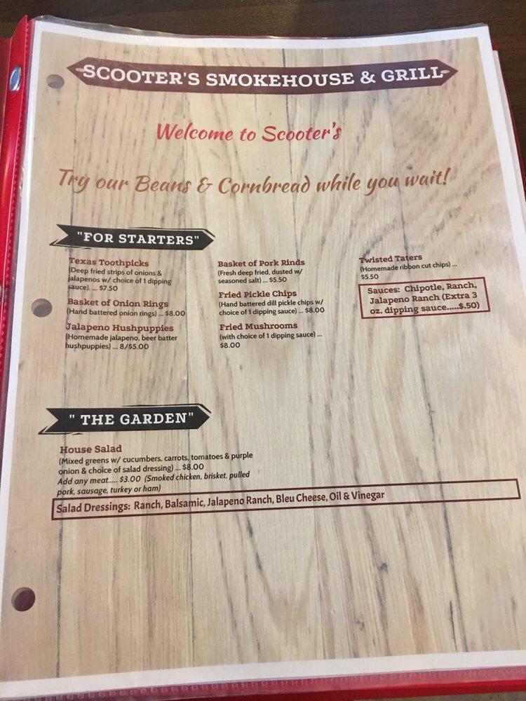 Menu at Scooter's Smokehouse & Grill BBQ, Conifer