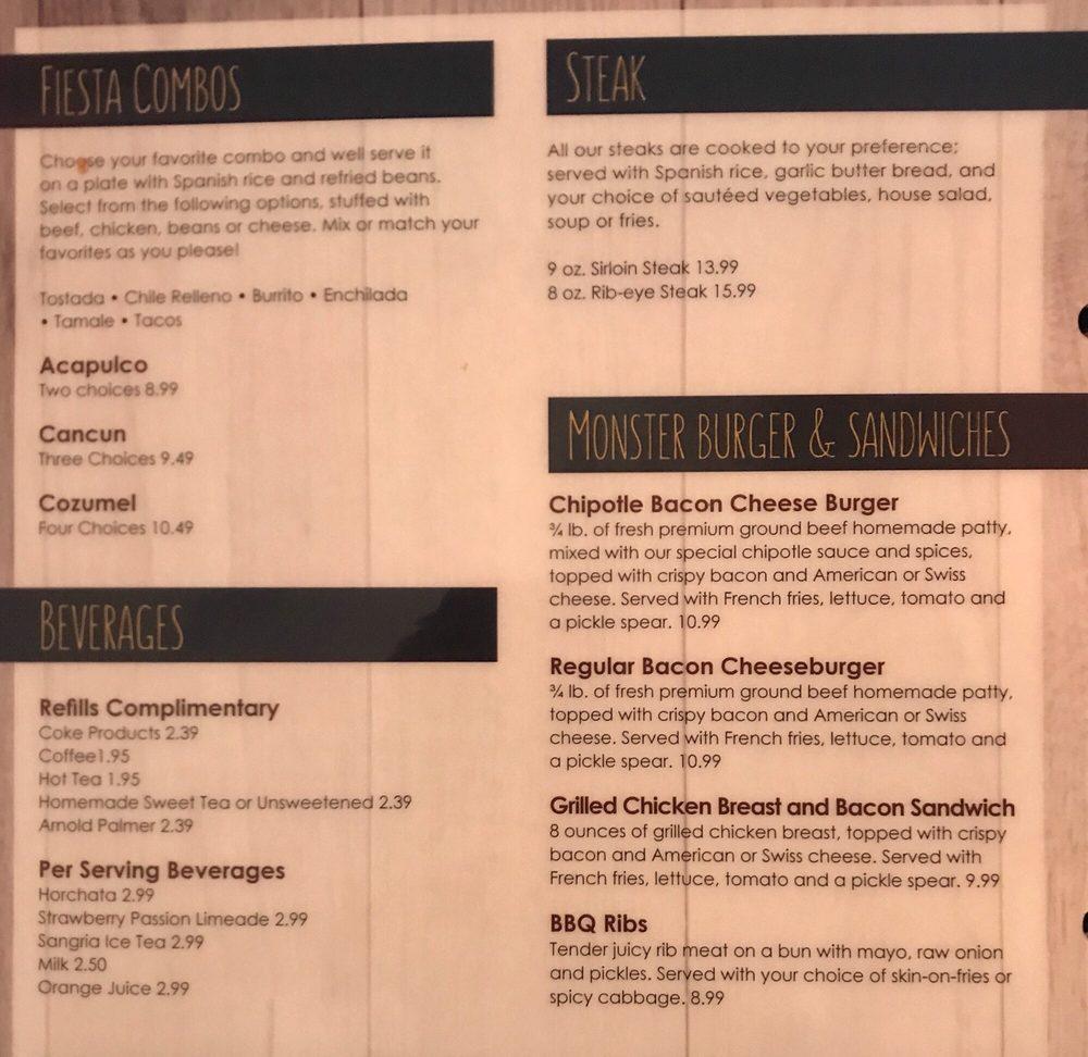 Menu at Tequila Sunrise Mexican Restaurant, Fishers