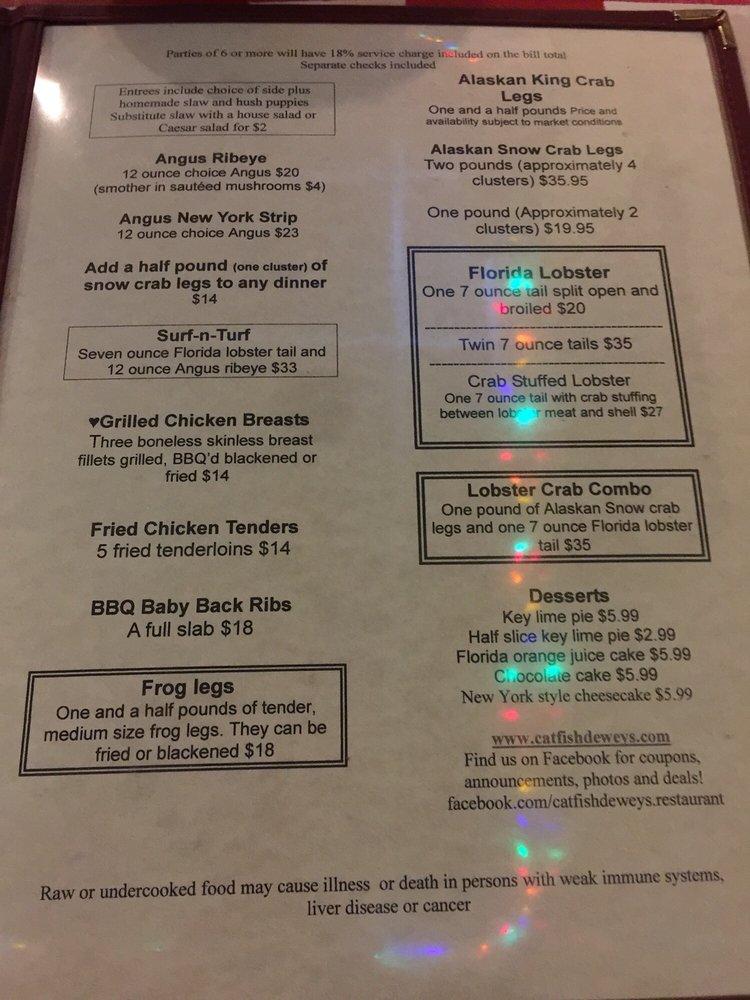 Menu at Catfish Deweys restaurant, Fort Lauderdale