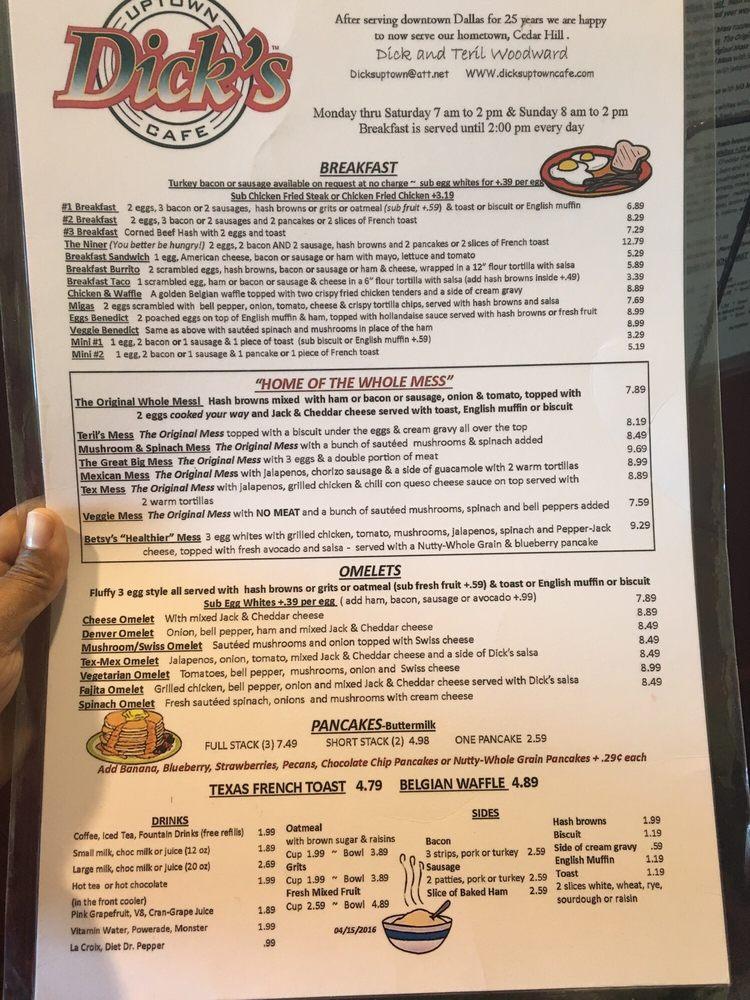 Menu at Dick's Uptown Cafe, Cedar Hill