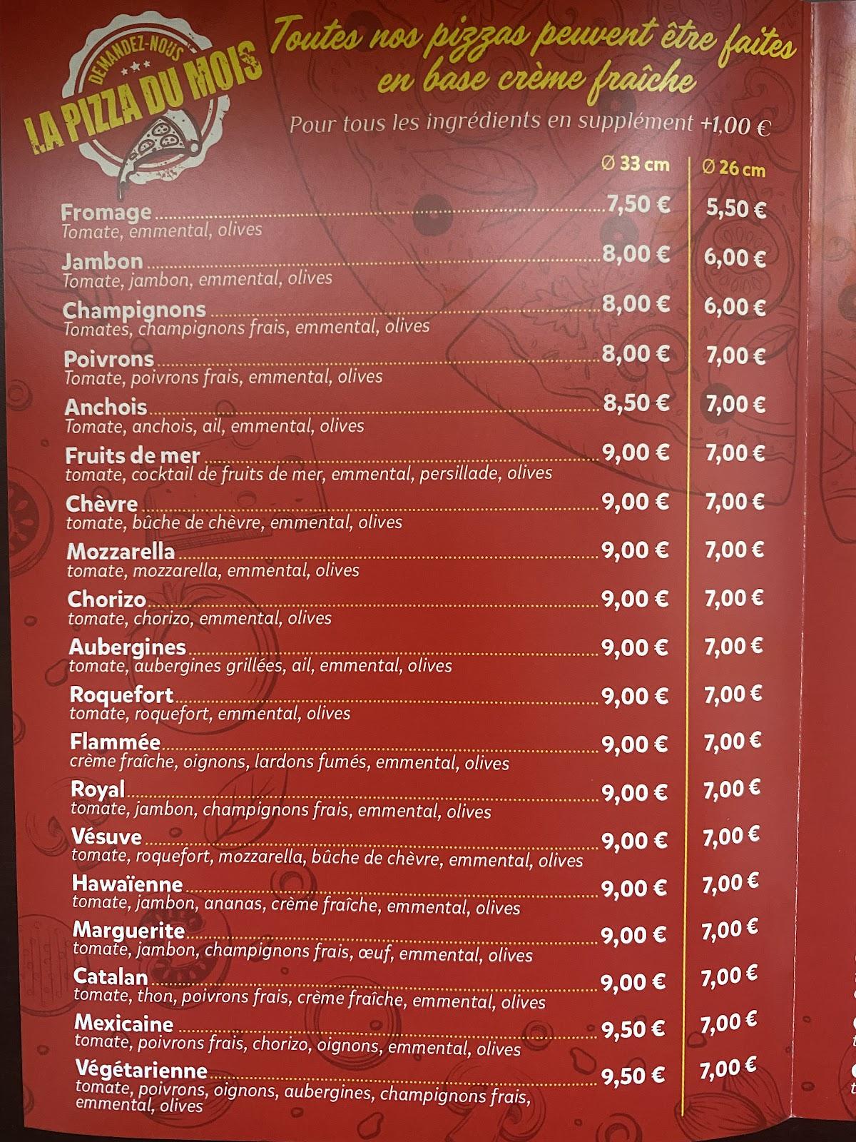 Menu Au Jo Pizza Restaurant Frontignan