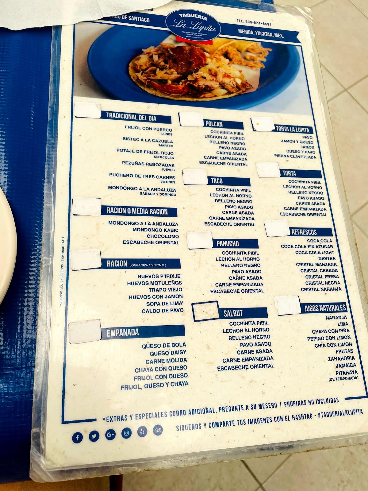 Carta del restaurante Taqueria La Lupita, Merida, Calle 57 S/N