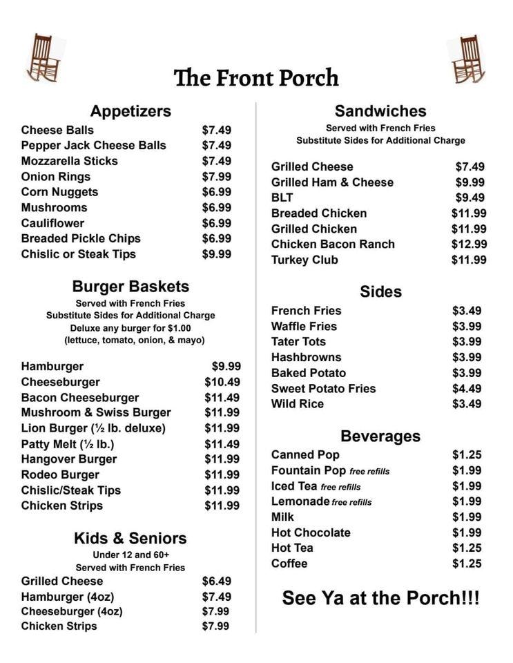 Menu At Front Porch Pub And Bar Langford