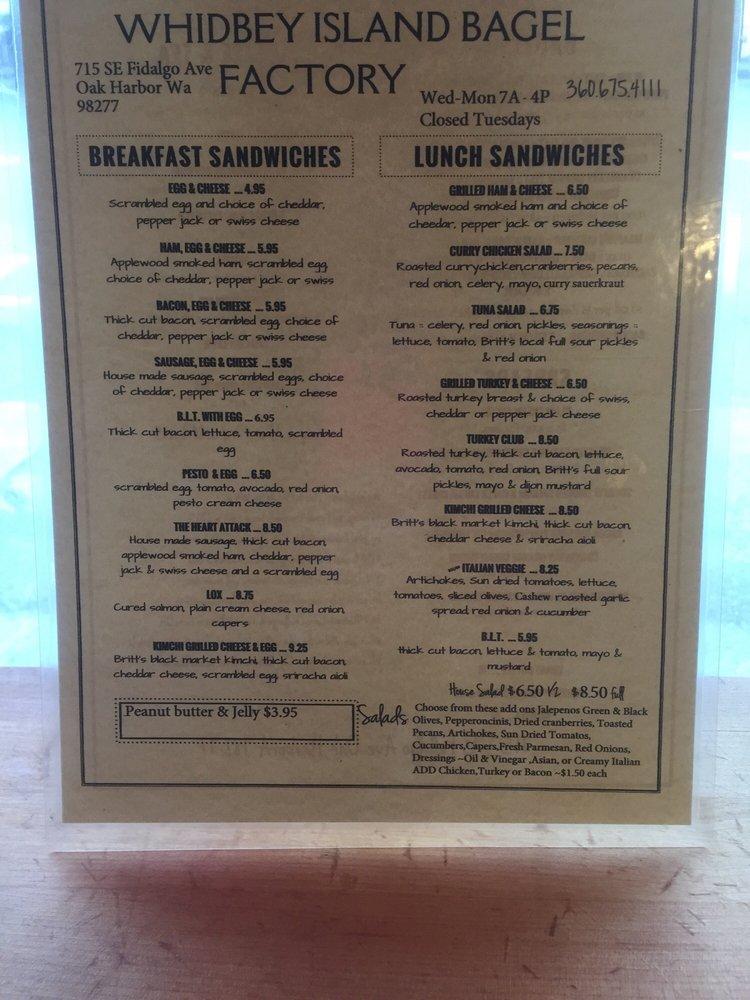 Menu at Whidbey Island Bagel Factory restaurant, Oak Harbor