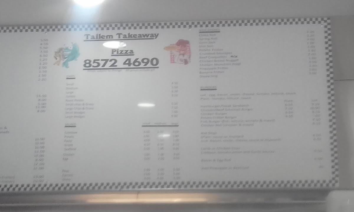 Menu At Tailem Takeaway Pizza Restaurant Tailem Bend