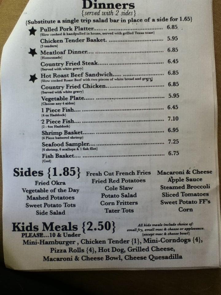 Menu at Twister's Diner restaurant, Knoxville, Washington Pike