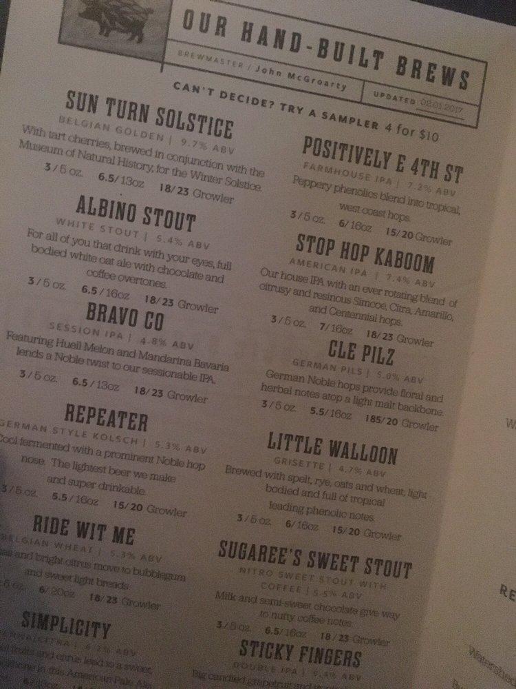 Menu at Butcher and the Brewer pub & bar, Cleveland