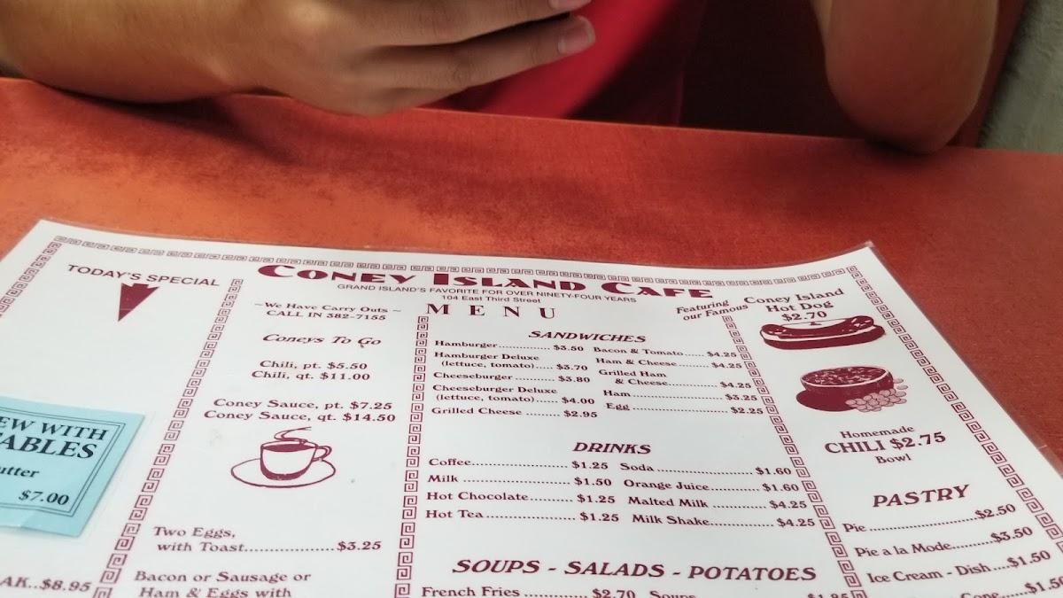 Menu at Coney Island Lunch Room restaurant, Grand Island