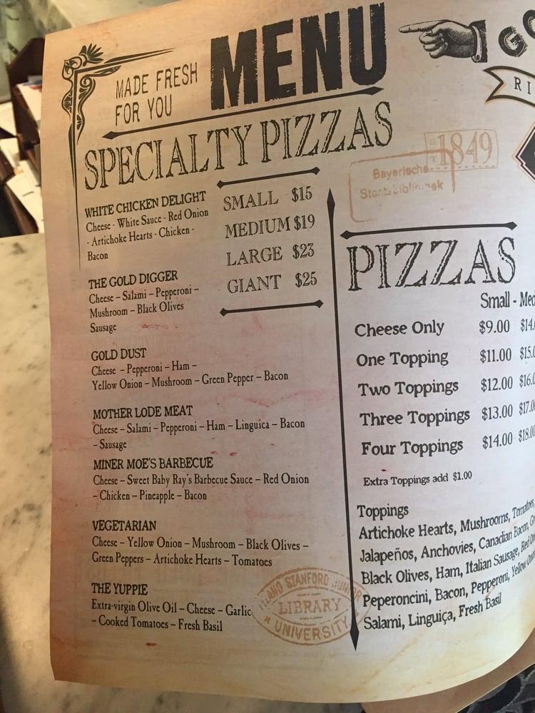 Menu at Gold Dust Pizza Oakdale pizzeria, Oakdale