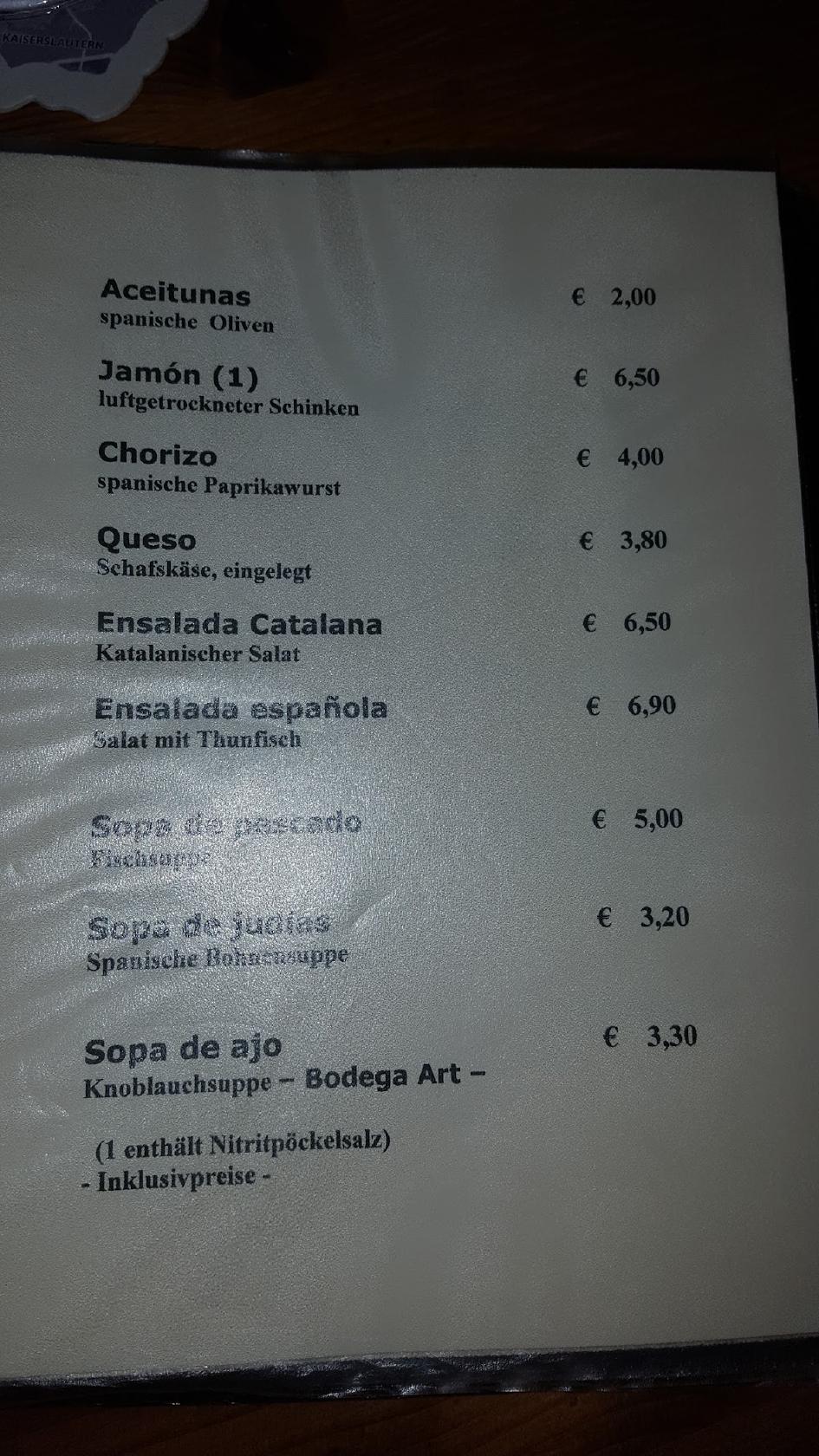 Speisekarte von Manüls Bodega restaurant, Bad Kreuznach