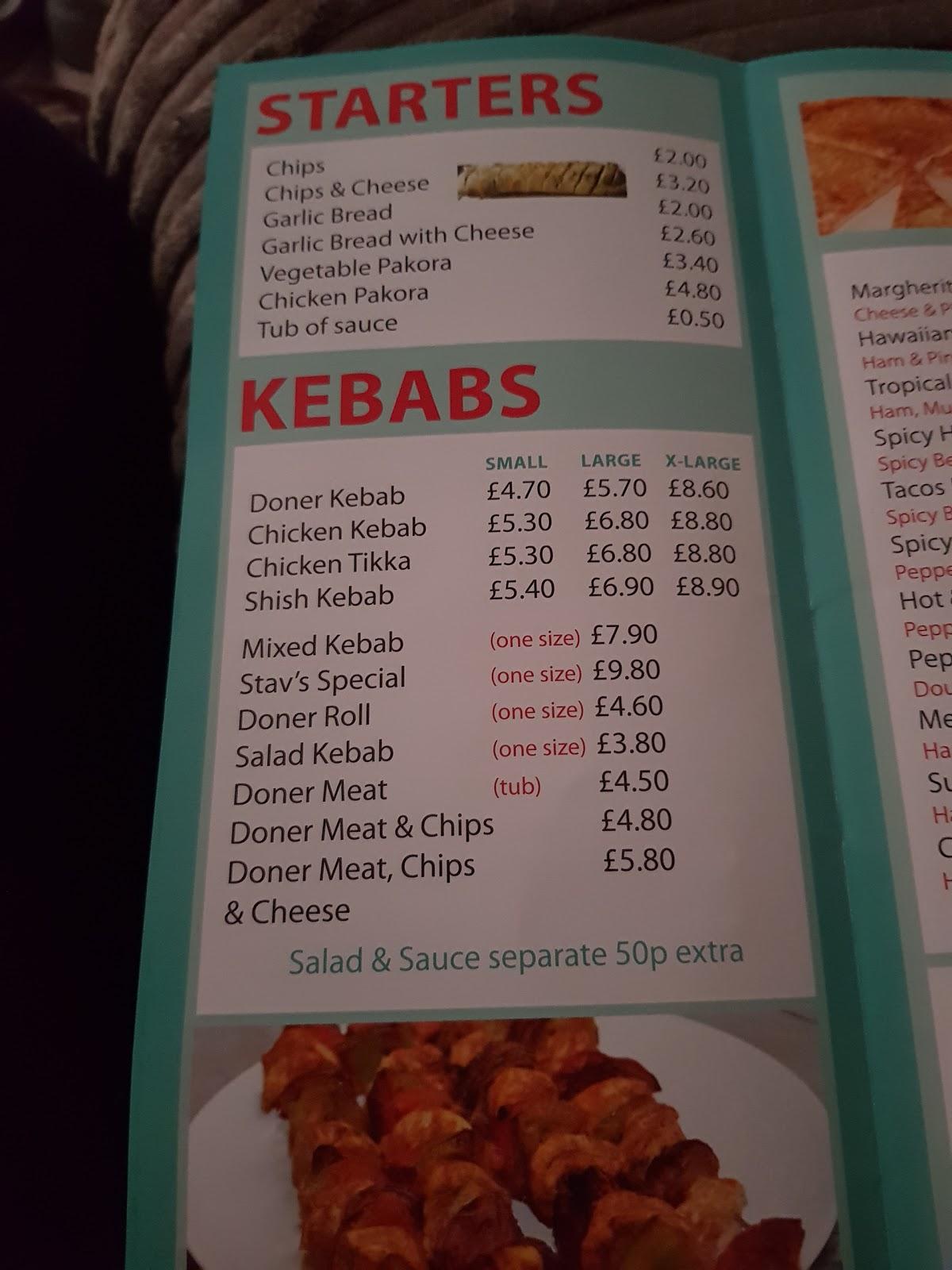 Menu at Stavs Kebab Shop fast food, Bo'ness