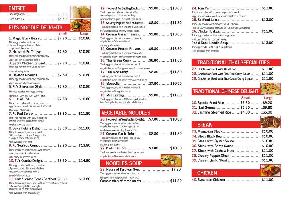 Menu at House of Fu fast food, Clayfield