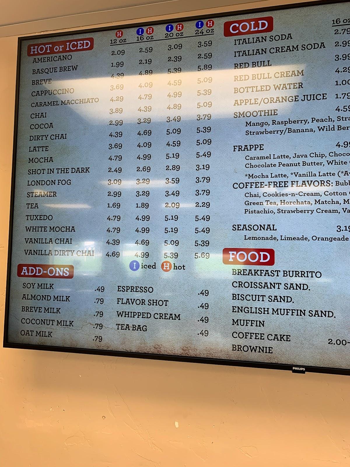 Menu at Mudd Hutt cafe, Elko