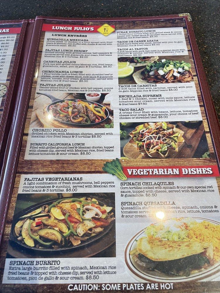 Menu at Señor Julio’s restaurant, Moline