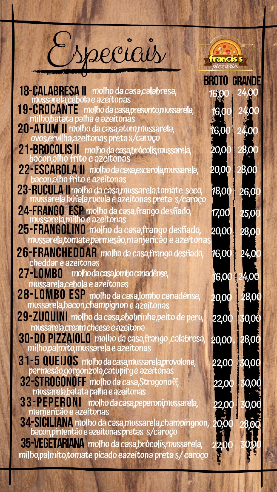 Francisspizzaria cardápio