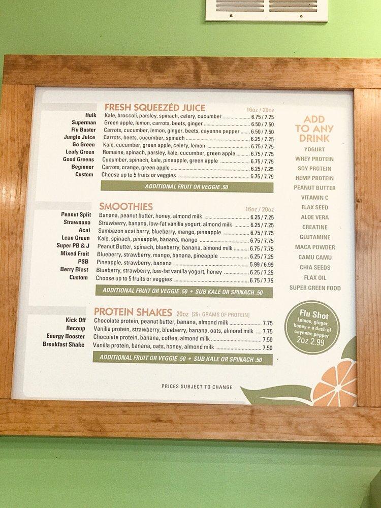 Menu at Juice Healthy Food & Drink pub & bar, New York City, 156 E 33rd St