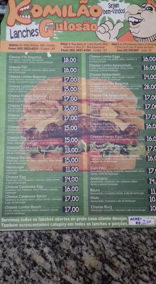 Komilão Lanches cardápio