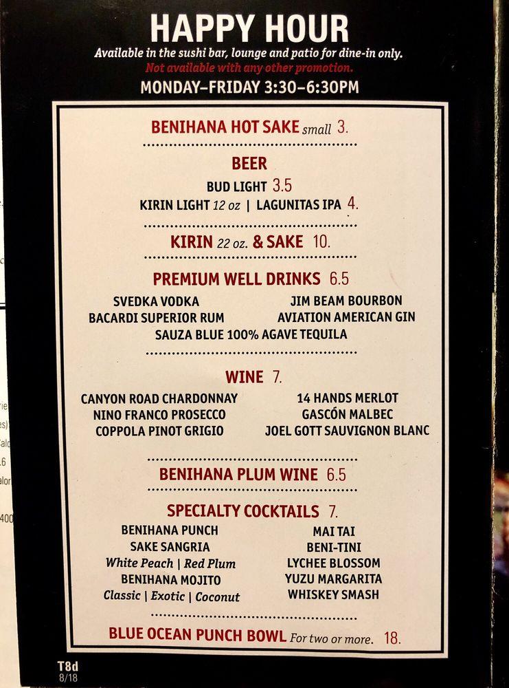 Menu at Benihana restaurant, Downey, Apollo Way