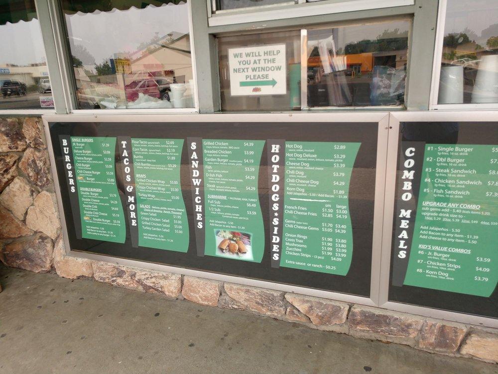 Menu at Bud's Jolly Kone fast food, Red Bluff