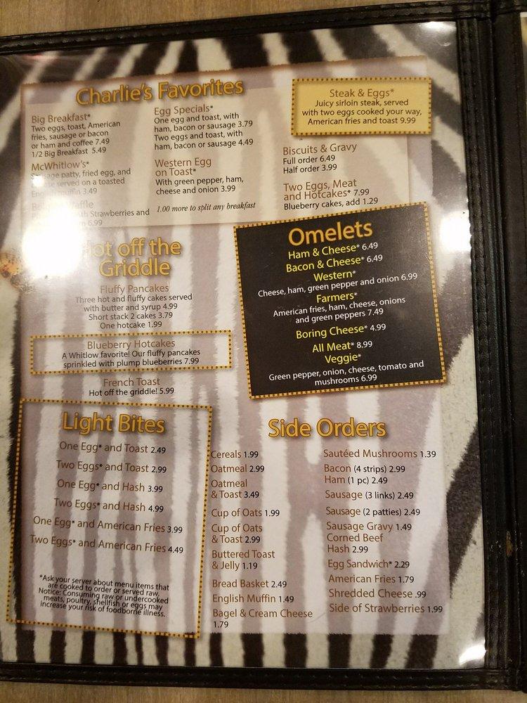 Menu at Whitlow's Forerunner restaurant, Muskegon