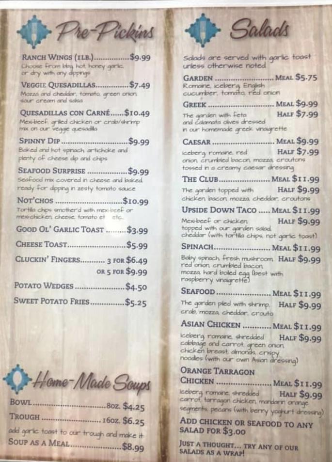 Menu at Back At The Ranch restaurant, Oakbank
